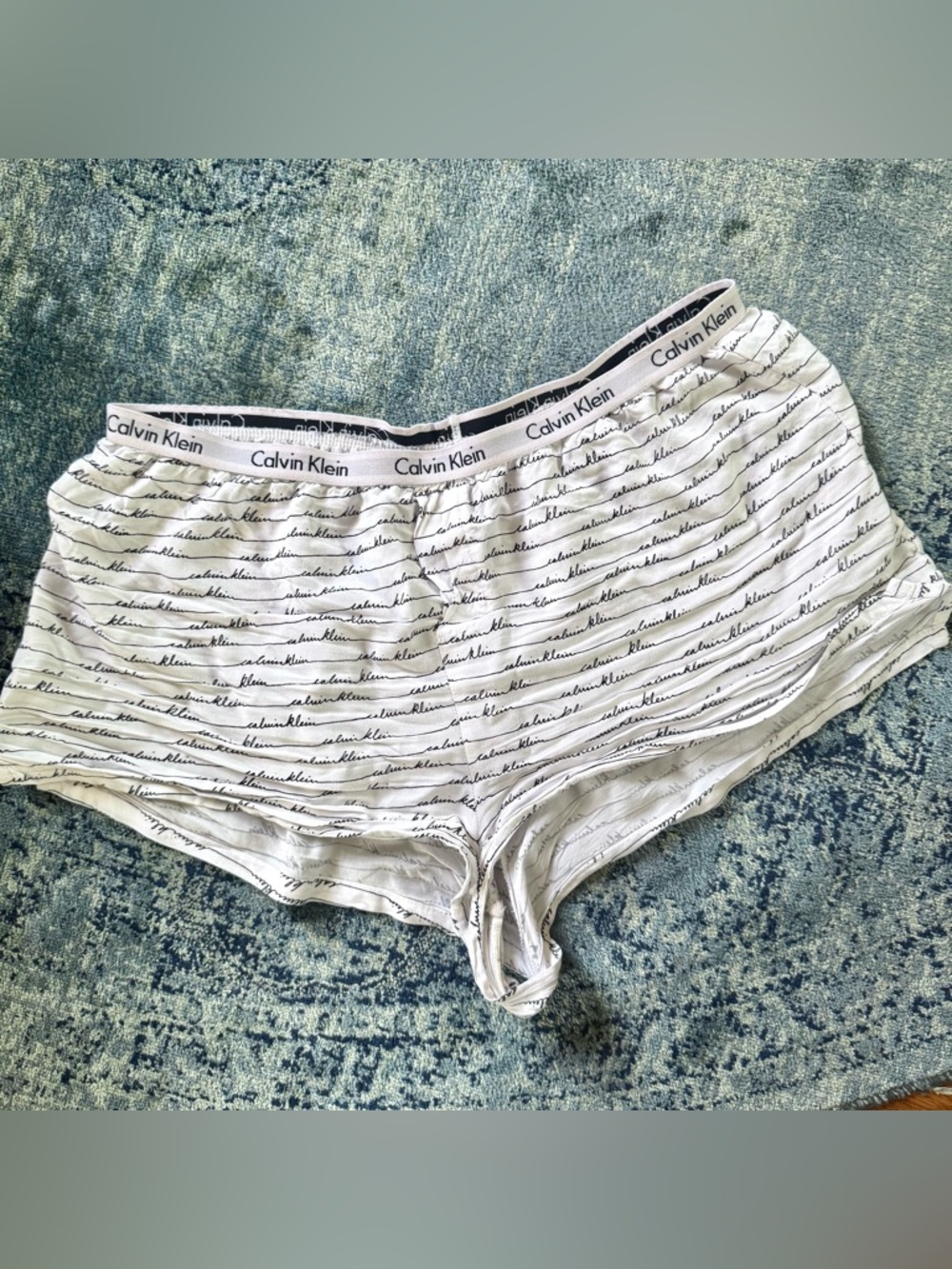 Calvin Klein - Women’s (M) White & Black Cursive Boxer Shorts, Sleep Bottoms